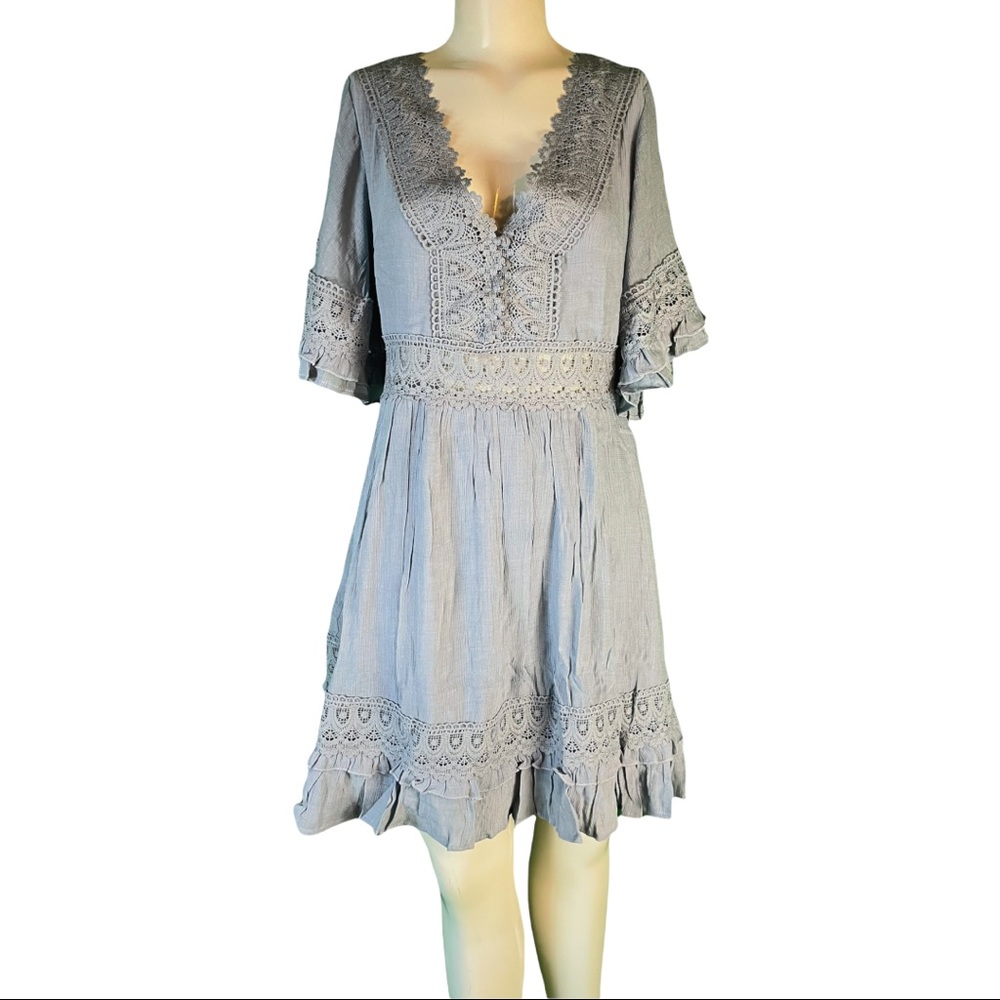 Lace detail boho dress with flare sleeve